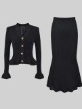Ruffles V Neck Little Fishtail Skirt Two Piece Set GLYK-LX0100