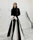 Black White Contast Color Ruffles Sleeve Maxi Dress GLYK-LX0105