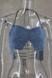 Wrap Chest Halterneck Denim Tank Top GLYK-LX008