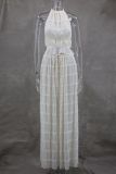 Off Shoulder Halterneck Lace Pleated Long Skirt Suit GLYK-LX005