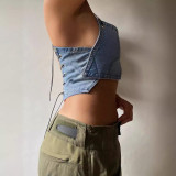 Wrap Chest Halterneck Denim Tank Top GLYK-LX008