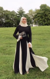 Black White Contast Color Ruffles Sleeve Maxi Dress GLYK-LX0105