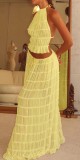 Off Shoulder Halterneck Lace Pleated Long Skirt Suit GLYK-LX005