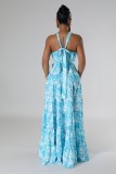 Sexy Print Halterneck Loose Big Swing Maxi Dress XHXF-442