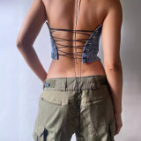 Wrap Chest Halterneck Denim Tank Top GLYK-LX008