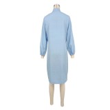 Color Block Lantern Long Sleeve Maxi Dress XHXF-971
