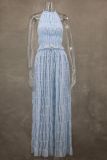 Off Shoulder Halterneck Lace Pleated Long Skirt Suit GLYK-LX005