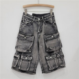 Vintage Washed Multi-Pocket Denim Shorts GZYN-3835