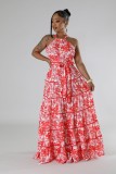Sexy Print Halterneck Loose Big Swing Maxi Dress XHXF-442