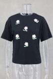 Flower Print Round Neck T-Shirt GLYK-LX042