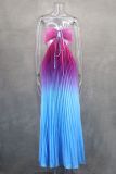 Gradient Color Halterneck Pleated Maxi Dress GLYK-LX078