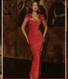 Bow Embroidered Hollow Out Maxi Dress GLYK-LX0119
