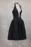 Bowknot Deep V Backless Sexy Puffy Dress GLYK-LX0116