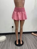  Solid Color Bubble Pleated Mini Skirt TK-6338
