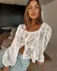 U Neck Loose Embroidered Long Sleeve Shirt GLYK-LX065