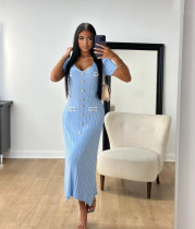 Short Sleeve V Neck Midi Dress GLYK-LX070