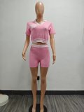 Contrast Color Knits Short Two Piece Set TK-6335