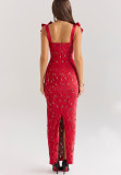 Bow Embroidered Hollow Out Maxi Dress GLYK-LX0119