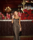 Leopard Print Lace Sling Midi Dress GLYK-LX0130