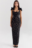 Bow Embroidered Hollow Out Maxi Dress GLYK-LX0119