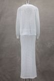 Solid Color Hollow Out Cardigan Two Piece Skirts Set GLYK-LX066