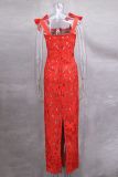 Bow Embroidered Hollow Out Maxi Dress GLYK-LX0119