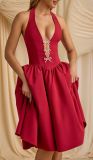 Bowknot Deep V Backless Sexy Puffy Dress GLYK-LX0116