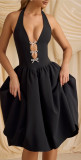 Bowknot Deep V Backless Sexy Puffy Dress GLYK-LX0116