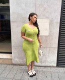 Short Sleeve V Neck Midi Dress GLYK-LX070