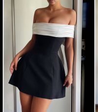 Off Shoulder Contrast Color Bow Tie Dress GLYK-LX0114