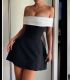 Off Shoulder Contrast Color Bow Tie Dress GLYK-LX0114