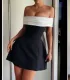 Off Shoulder Contrast Color Bow Tie Dress GLYK-LX0114