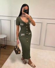 Short Sleeve V Neck Midi Dress GLYK-LX070