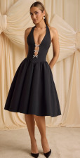 Bowknot Deep V Backless Sexy Puffy Dress GLYK-LX0116
