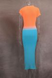 Hollow Out Contrast Color Tassel Maxi Dress GLYK-LX0122
