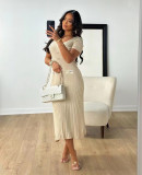 Short Sleeve V Neck Midi Dress GLYK-LX070