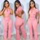 Lapel Short Sleeve Solid Color Pants Suit QY-S391114