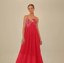 Embroidered Tube Tops Pressed Pleat Sling Maxi Dress GLYK-LX069