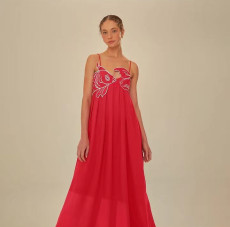 Embroidered Tube Tops Pressed Pleat Sling Maxi Dress GLYK-LX069