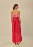 Embroidered Tube Tops Pressed Pleat Sling Maxi Dress GLYK-LX069