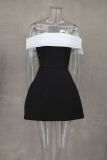 Off Shoulder Contrast Color Bow Tie Dress GLYK-LX0114