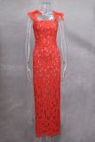 Bow Embroidered Hollow Out Maxi Dress GLYK-LX0119