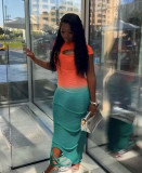 Hollow Out Contrast Color Tassel Maxi Dress GLYK-LX0122