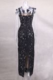 Bow Embroidered Hollow Out Maxi Dress GLYK-LX0119