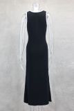 Sleeveless Single-breasted Button Long Dress GLYK-LX074