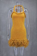 Hand-Woven Twisted Rope Shoulder Strap Tassel Dress GLYK-LX0092