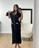 Short Sleeve V Neck Midi Dress GLYK-LX070