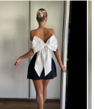 Off Shoulder Contrast Color Bow Tie Dress GLYK-LX0114
