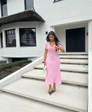 Short Sleeve V Neck Midi Dress GLYK-LX070
