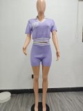 Contrast Color Knits Short Two Piece Set TK-6335